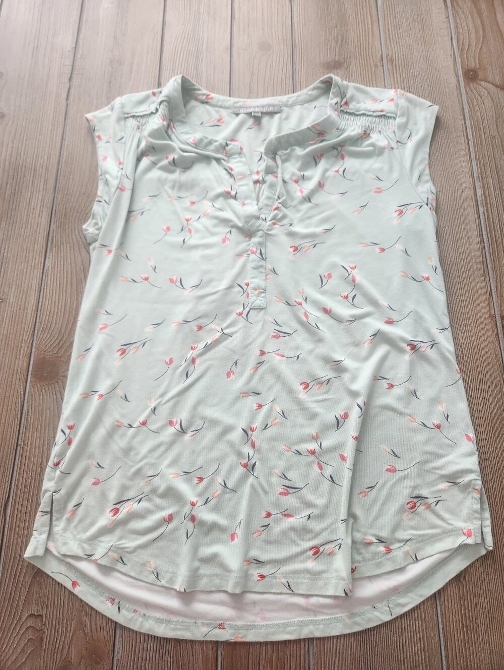 Sleeveless Mint Floral Henley Tank Top
